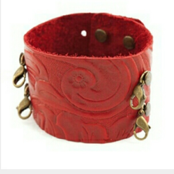 Embossed red leather cuff
