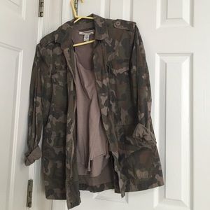 Camo jacket (button up) with Brown tank top