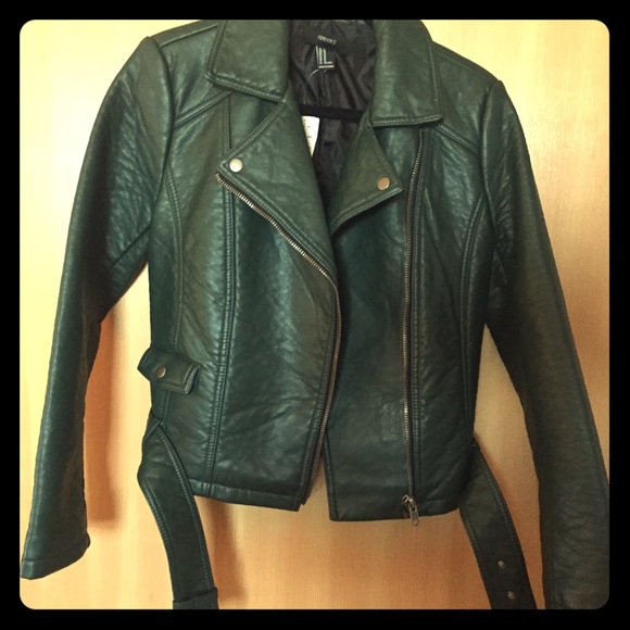Forever 21 Dark Green Faux Leather Jacket