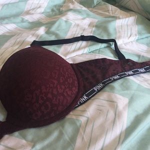 Maroon Cheetah Print Logo Push-Up Bra