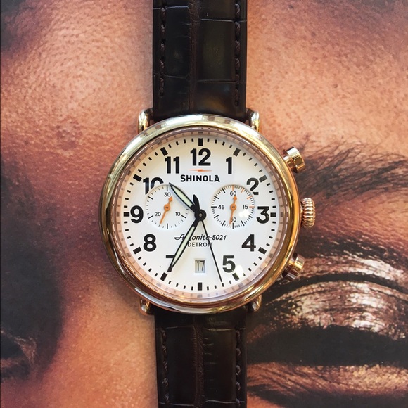Rose gold Shinola watch with genuine alligator