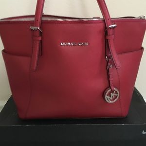 Michael Kors Red Medium Saffino Tote.