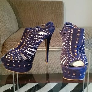 Blue platform high heel shoes Size 10