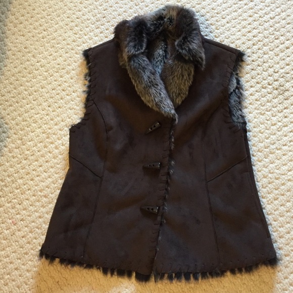 Brown fur button vest size XL