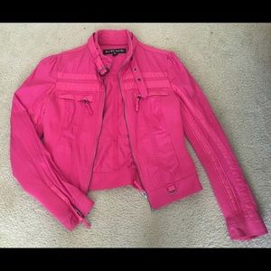 BLANC NOIR hot pink leather biker jacket