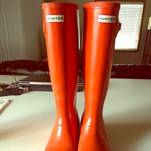 Red orange Hunter boots