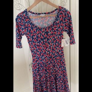 LuLaRoe Nicole XS - red,blue,white birds LIMITED