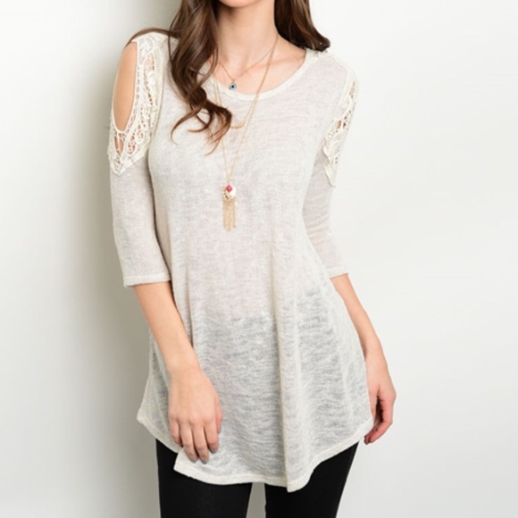 Boutique Tops - $FIRM$ IVORY COLD SHOULDER TOP