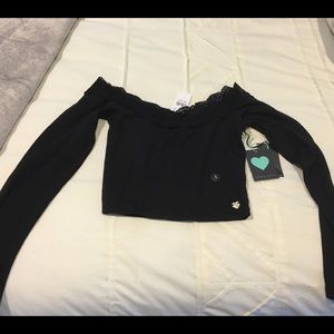 Kendal and Kylie cropped top off the shoulder top