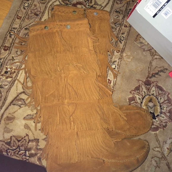 Minnetonka tall fringe boots