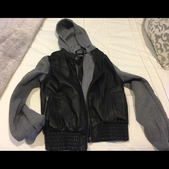 Faux leather sweater jacket