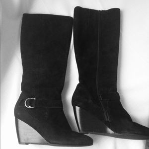 Black Cole Haan Suede Tall Wedge Boot