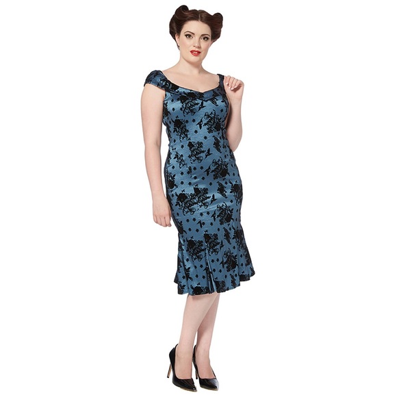 Voodoo Vixen pinup dress blue wiggle rockabilly