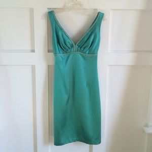 Kay Unger Aqua Grecian Gold Cocktail Dress size 2