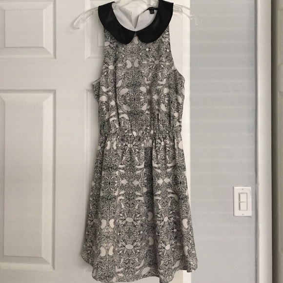 Floral pattern chiffon dress faux leather collar