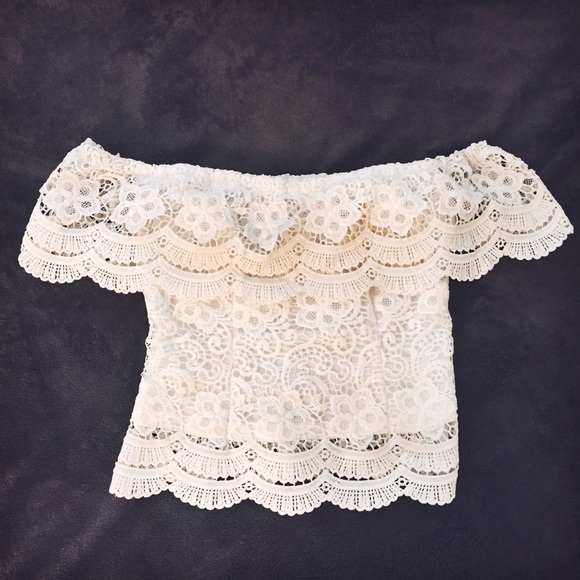 LF Stores Crochet Off the Shoulder Crop top