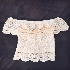 LF Stores Crochet Off the Shoulder Crop top