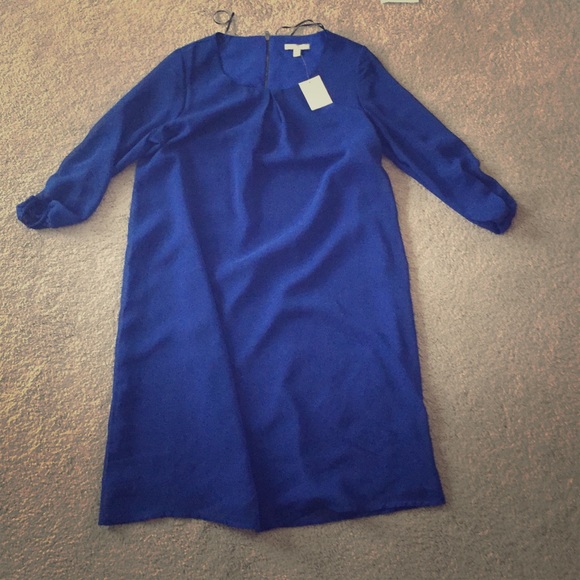 Blue midi chiffon shift dress