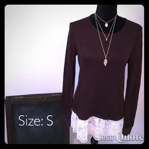 Brown lace trim top