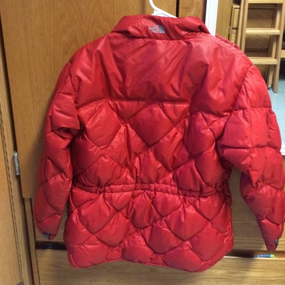 Red north face puffy coat