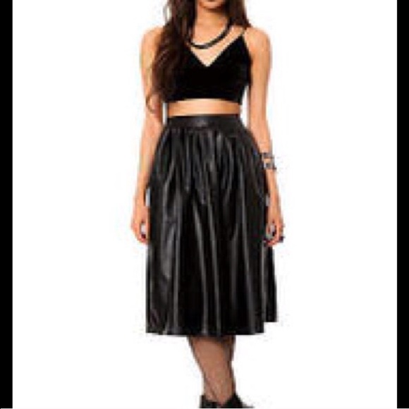 Leather Pleated Midi Skirt
