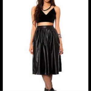 Leather Pleated Midi Skirt