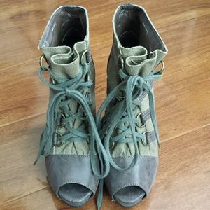 Aldo Shoes Khaki Peep Toe Ankle Boots