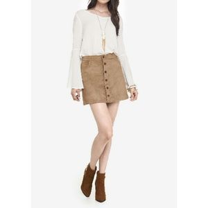 Express Faux Suede Camel Colored High Waist Skirt