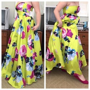A lime green and floral prom dress, worn once.