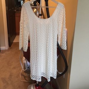 NWOT cream 3/4 sleeve crochet dress