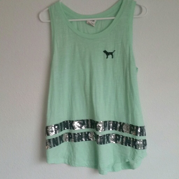 PINK Bling Mint Muscle Tank