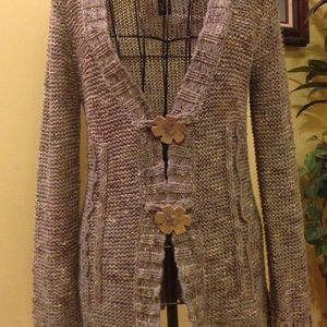 BCBG Cardigan-muted green/brown/cream-gently used