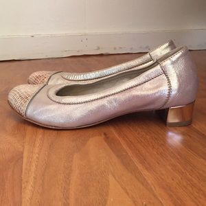 AGL metallic block heel ballet pumps
