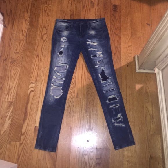 Blank NYC skinny dark distressed low rise denim