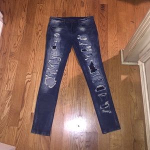 Blank NYC skinny dark distressed low rise denim