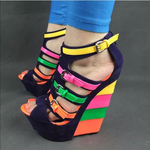 Wedge multicolor sandals size8 never worn!