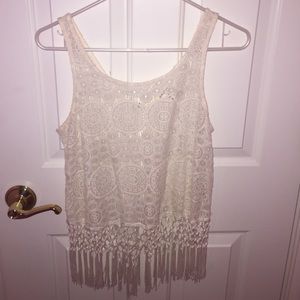 White/cream crochet boho tank top w/ open back