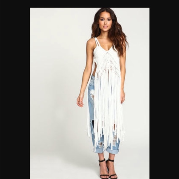 White fringe maxi top size m never worn!
