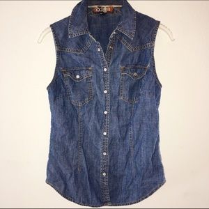 Denim Sleeveless Button Down Top