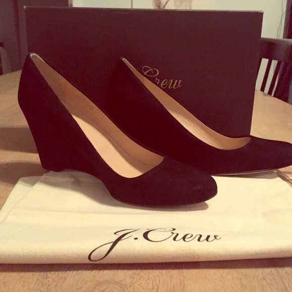 J. Crew Martina suede wedges in black.