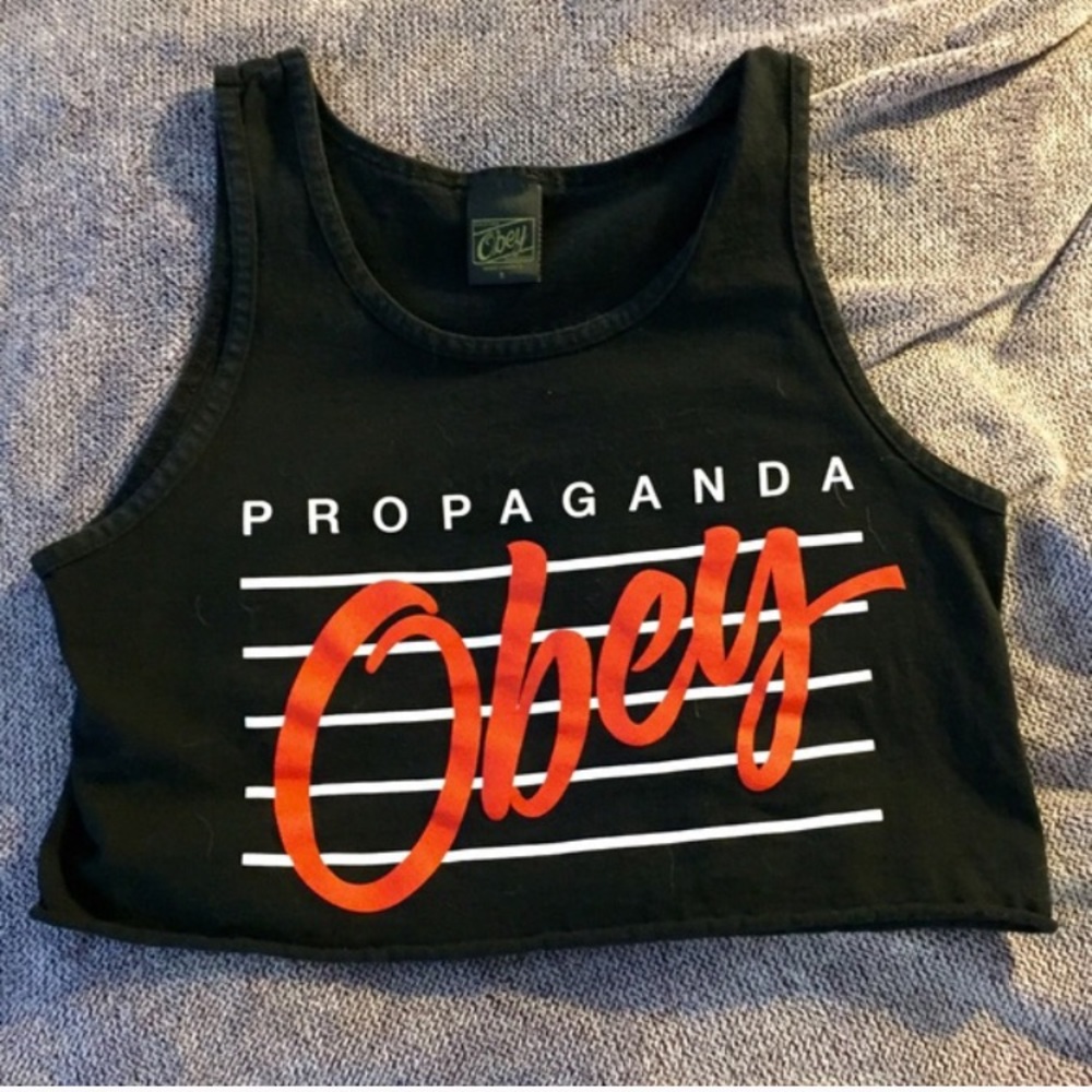 Black obey cropped tank top