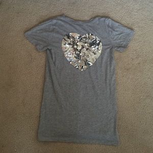 VICTORIAS SECRET/ PINK Gray sequined Vneck