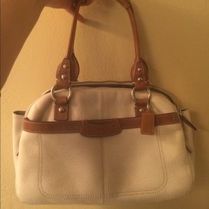 White and Camel Coach Leather Purse