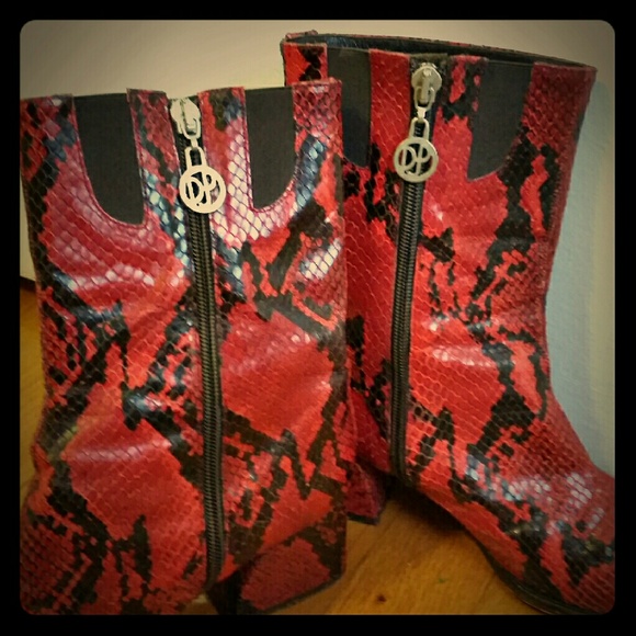 Donald  J Pliner red snake skin booties