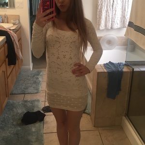Bebe white off white lace body con dress