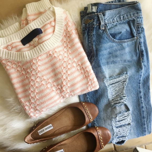 Anthropologie Sweaters - Pink + White Knit Sweater