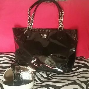 Authentic Black Patent Leather Coach Madison Tote