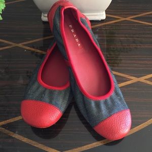 Prada red leather and denim flats!