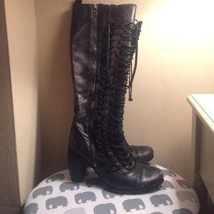 All Saints Dark Brown Leather Knee High Boots