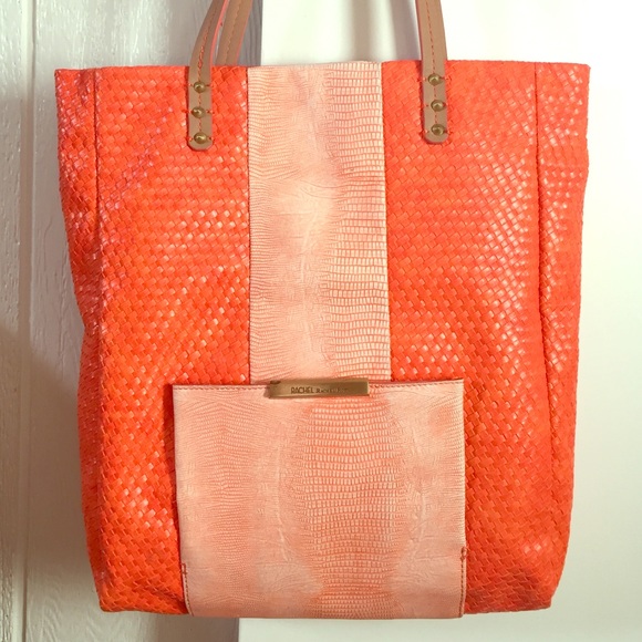 RACHEL Rachel Roy orange snakeskin drop purse